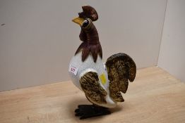 A charming contemporary studio pottery rooster sculpture, featuring a crackle-glazed finish to the