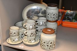 A quantity of late 20th century Hornsea pottery 'Cornrose' pattern tableware including mugs, saucers