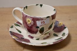A contemporary Emma Bridgewater 'Hellebore' teacup and saucer set, in collaboration with Mary