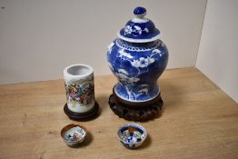 A selection of late 19th to 20th-century Oriental-style sundry wares, to feature a fine Chinese blue