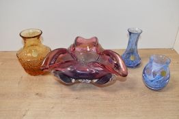 A selection of 20th-century studio glass, to feature two small Caithness glass bud vases of a