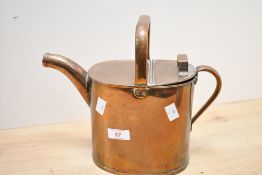 A late 19th to early 20th-century Joseph Sankey and Sons copper watering can, marked to base,