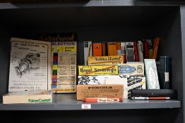Of pen collecting interest, a selection of vintage pen and pencil ephemera, to feature a cardboard