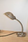 An early 20th-century Hawkins and Company of Drury Lane Industrial metal Gooseneck desk lamp,