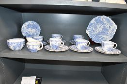 A fine selection of 20th-century Royal Crown Derby bone china 'Aves Blue' part tea set, featuring