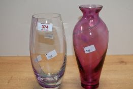 Two late 20th-century Scottish Caithness style vases, to include a 'Tartan Twist'-style vase,