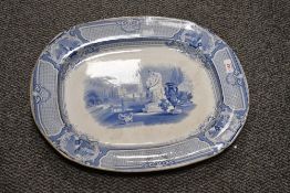 A Victorian blue and white transfer printed ironstone meat plate or ashette, of rounded and dished