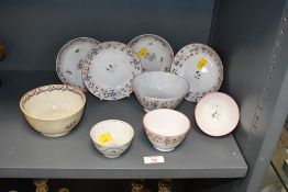 A selection of presumed 18th to 19th-century Newhall tea bowls and saucer, having delicate hand