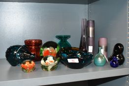 A selection of 20th-century studio art glassware, to feature a Danish Holmegaard-style blue Pig