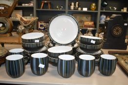 A selection of 20th-century Denby Pottery 'Jet Stripes' tableware, featuring gray, black, brown