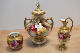 Three late 19th to early 20th-century Royal Worcester blush ivory porcelain wares, featuring