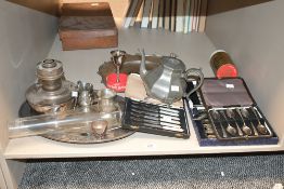 A selection of 20th-century sundry wares, to feature a set of stainless steel knifes with faux