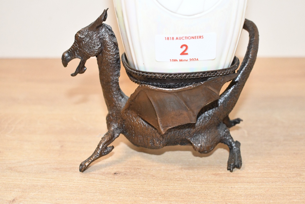 An unusual late 20th-century Albany Fine China lustre ware commemorative goblet upon a patinated - Image 3 of 5