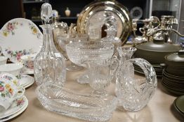 A small selection of 20th-century crystal cut glass, to feature two decanters with original