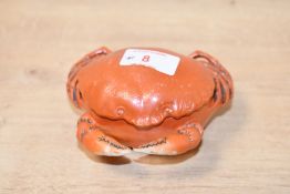 Thought to be early 20th-century Japanese Mino ware crab pot with lid, illegible marking to base,