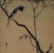 After Okushara Seiko (Japanese 1837 - 1913) A pair of hand colourised woodblock prints 'Bluebird