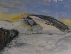 A 20th Century mixed media composition, an abstract study of sunlight on a winter hillside, signed