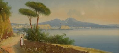 Gianni (19th/20th Century) Watercolour, a coastal city landscape with figure, signed lower left,