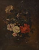 A pair of 19th Century Dutch School oils on canvas, still life studies with pink and white