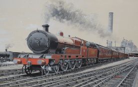 G S Cooper (British 20th Century) Watercolour 'Sir Gilbert Claughton leaves Carnforth in 1926',
