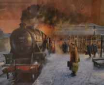After Trevor R Owens (British 20th Century) Lithograph 'Christmas Leave, Lancaster Station',