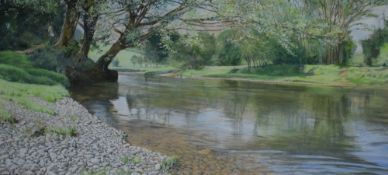 John Straton Ferrier (British 20th Century) Acrylic, a rural river scene, signed lower right, within