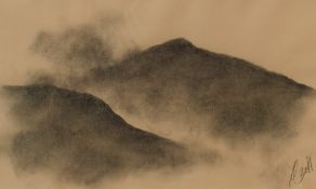 *Local Interest* Daniel Cooper (British Contemporary) Charcoal, silhouetted Lake District fell
