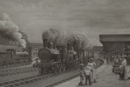 John S Gibb (British 20th Century) Lithograph 'Lancaster L.N.W.R 1903', a monochromatic railway