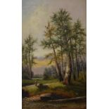 George Haller (19th Century) Oil on canvas, a rural late summer landscape with figure, faded