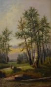George Haller (19th Century) Oil on canvas, a rural late summer landscape with figure, faded