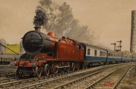 G S Cooper (British 20th Century) Watercolour, an accomplished depiction of a steam train, signed