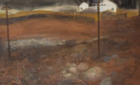 Joan Renton (Scottish 1935-2025) Impressionistic Watercolour, a rural landscape study of electricity