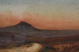 F. Strandrin (19th/20th Century) Watercolour, sunset over moorland, signed lower left, within card