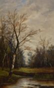 George Haller (19th Century) Oil on canvas, depicting a woodland stream in Autumn, faded signature