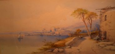 E. St John (19th Century) English School watercolour, a Mediterranean coastal scene at dawn,