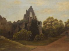A 20th Century oil on canvas landscape, a study of manor ruins, unsigned or attributed, within