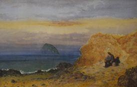 A 20th Century watercolour, seascape with resting figure, unsigned or attributed, within card