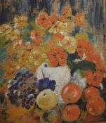 A 20th Century impressionistic oil on board, a vibrant still life study of a vase of flowers and