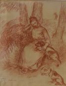 After Pierre-Auguste Renoir (French 1841-1919) Print 'Peasant Girl with Dog', facsimile signature