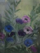 A Contemporary Oil pastel study of vibrant poppies, unsigned or attributed, within stepped card