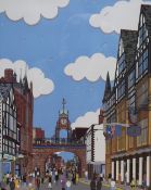 After Chas Jacobs (British Contemporary) Lithograph 'Eastgate Chester', a vibrant street scene,