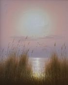 Anne Richam? (20th Century) oil on canvas, A coastal sunset as seen through rushes, signed lower