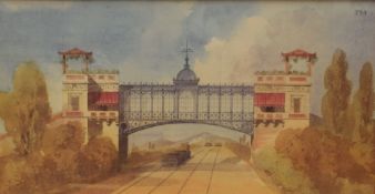 After Charles-August Hilliard (19th Century) Lithograph 'Railway Bridge', within washline card mount