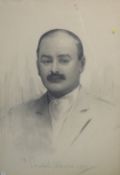 An early 20th Century graphite portrait, depicting a gentleman in formal attire, signed indistinctly