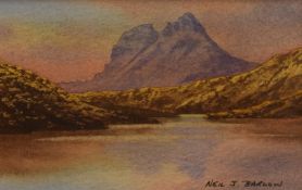 Neil J Barlow (British Contemporary) A pair of watercolours 'Suilven' and 'Slioch and Loch Maree',