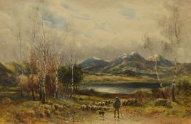 William Manners R.B.A (British 1860-1930) Watercolour, 'Lake Derwent, Near Keswick', a shepherd