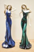 Two Leonardo Collection 'Sophistication' series resin figurines depicting a lady in blue and another