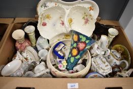 A Bisto England hors d'eouvres tray having embossed pattern and floral decoration in pink and