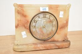 Thought to be early 20th-century Art Deco-style hard stone mantel clock, featuring geometric