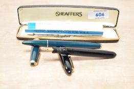 A Parker 17 in green and a Mabie Todd && Co Swan (spares and repairs)